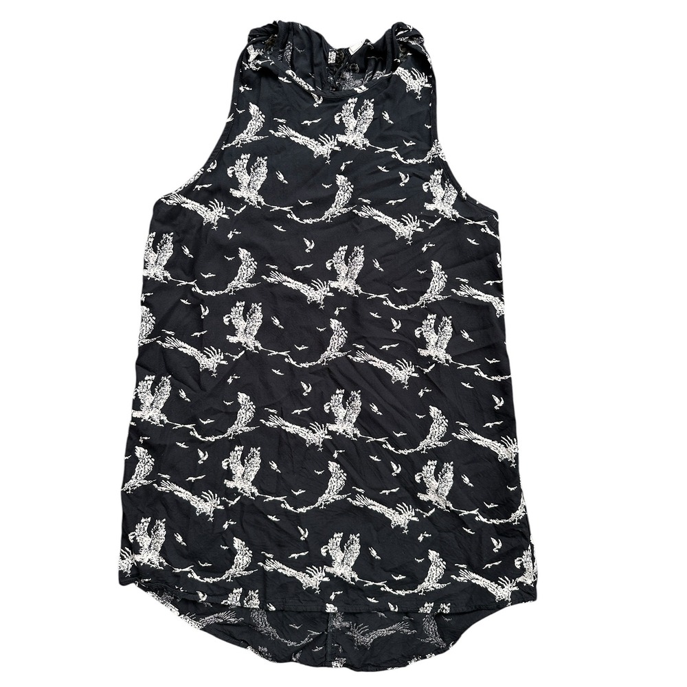 Obey Tank Top Women XS Black White Excellent Eagle Print Open Back Halter Tank